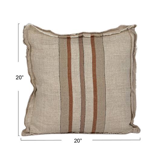 Hello Honey® 20" Cream & Brown Striped Woven Linen Fringed Pillow